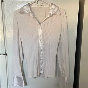 Edward Elegant White Satin Stretchy Blouse No Tags‎